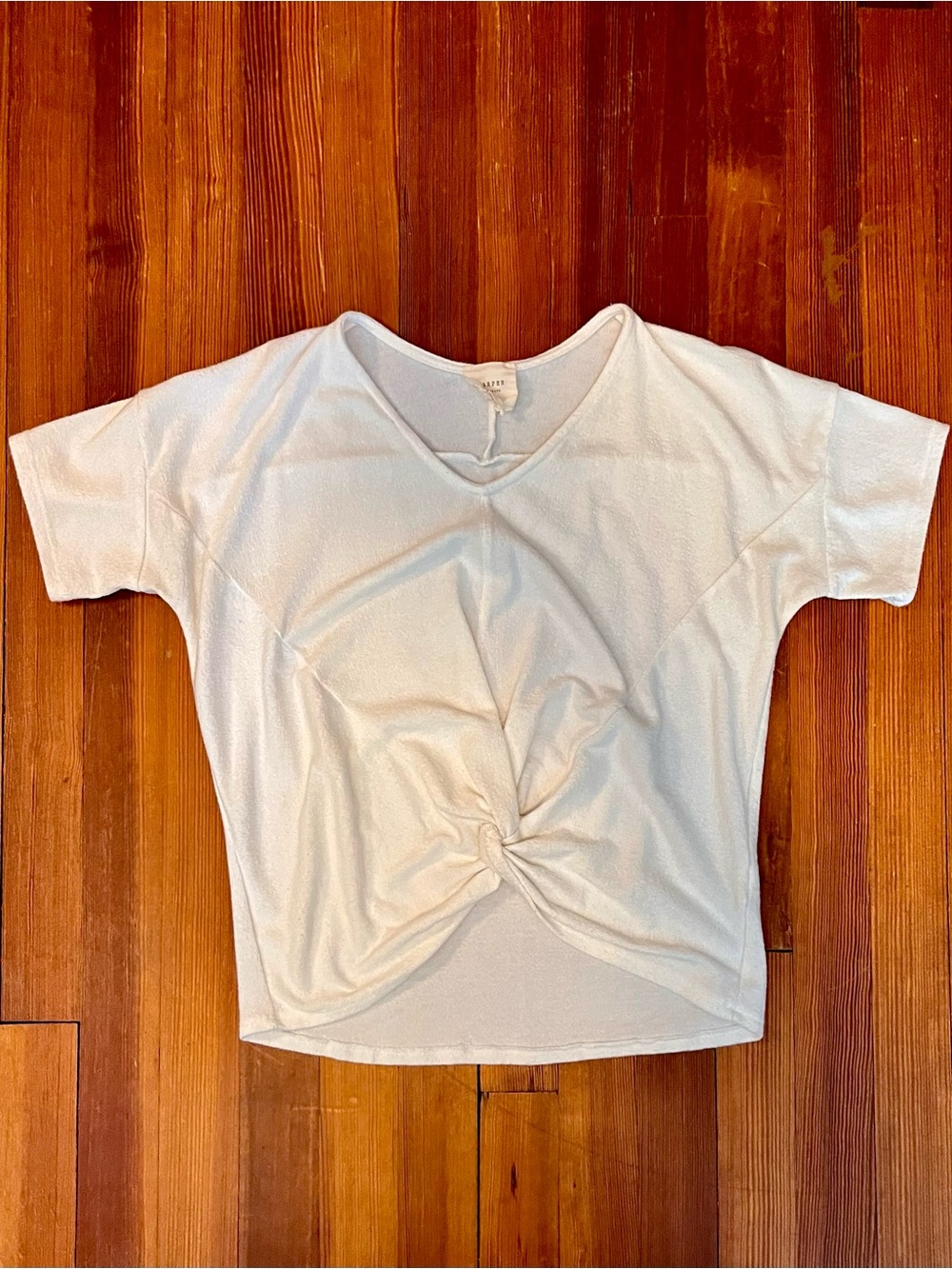 Harper White Short Sleeve Boxy Tee with Front Twist Detail